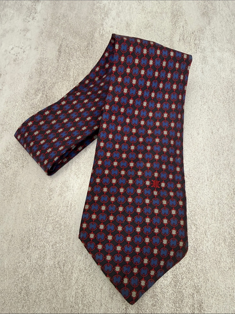 Celine Navy and Red Silk Patterned Tie